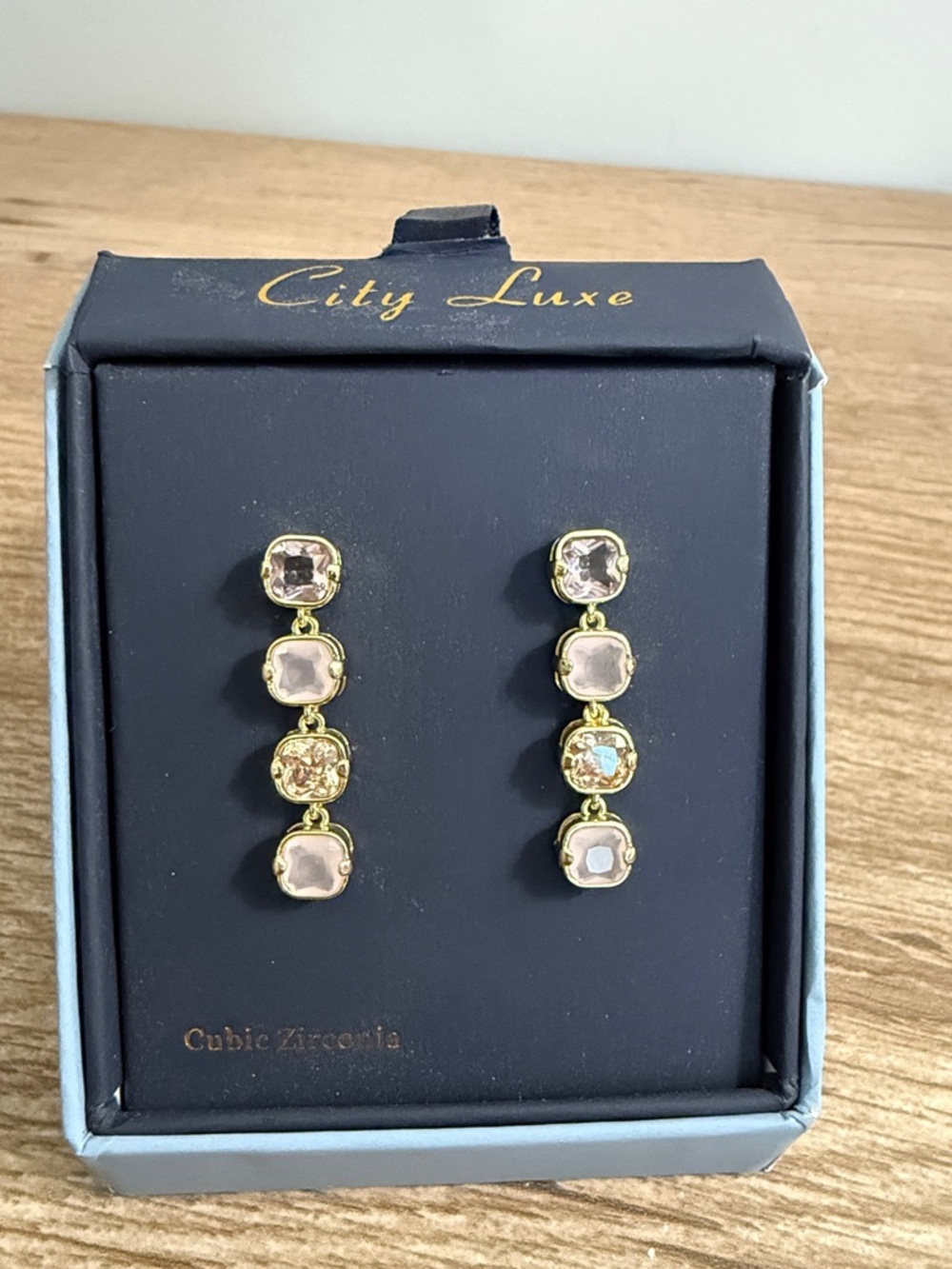 Gold-Tone Pink Cubic Zirconia Drop Earrings, NWT